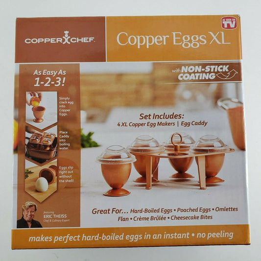 Copper Chef Copper Eggs Cooker 4 Pc Set XL Non-Stick Hard Boiled Egg Maker Caddy