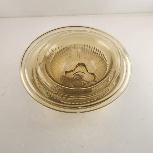 Federal Glass Golden Glow 3 Piece Mixing Nesting Bowls Ribbed Rolled Edge Yellow