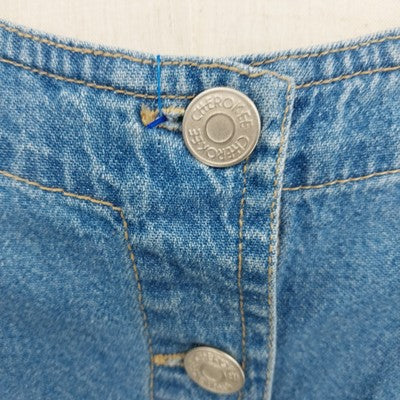 Cherokee Denim Mini Dress L Button Front Sleeveless Skater Blue
