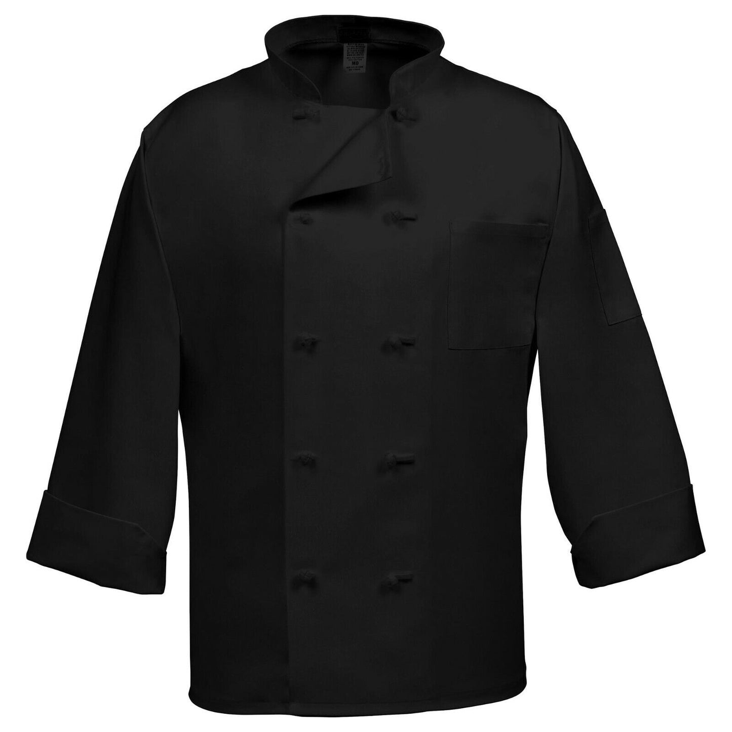 Black 3XL French Knot Chef Coat C10F Fame Fabrics Left Arm Pocket French Cuffs