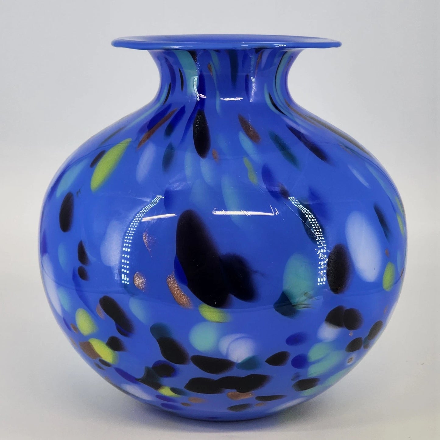 Vetrai Italian Glass Vase Blue Stretch Confetti Hand Blown Centerpiece