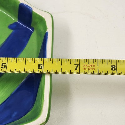 Holiday Home Green Blue Mitten Glove Trinket Dish Ceramic China 6"x1"