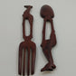 South African Hand Carved Wood Giraffe Salad Serving Fork Spoon Set Brown 13"