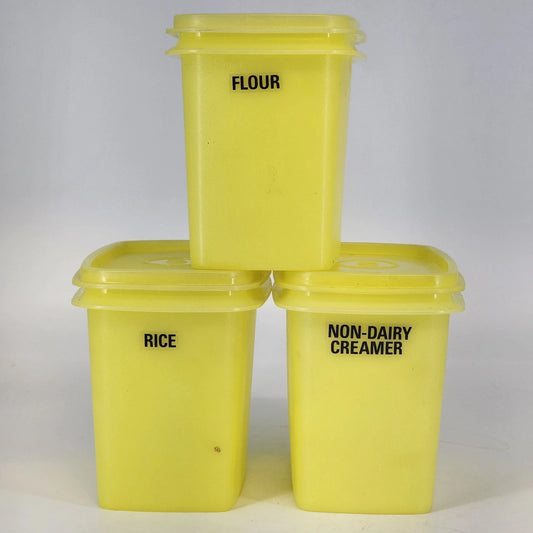 3 Tupperware 1243-8 Shelf Saver Containers Storage Yellow w Lids 4.5" Vintage
