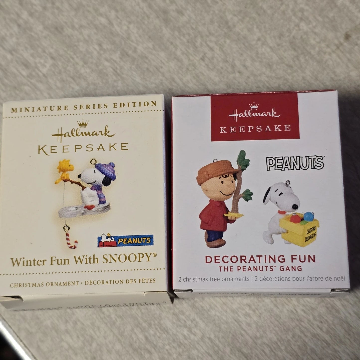 2 Hallmark Keepsake Peanuts Miniature Ornaments 2000's Decorating & Winter Fun