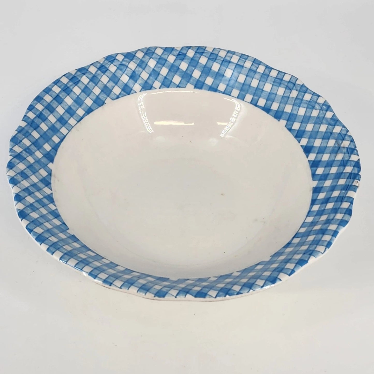 Linda Ironstone Vegetable Bowl 4008 Pottery Blue White Gingham Checked 9" Japan