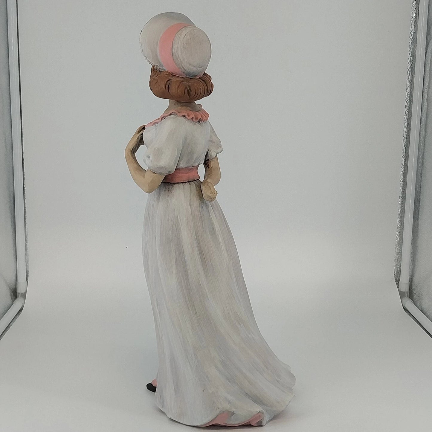 Holland Mold Lady Figurine White Pink Dress Hand Painted Ceramic 17" Vintage