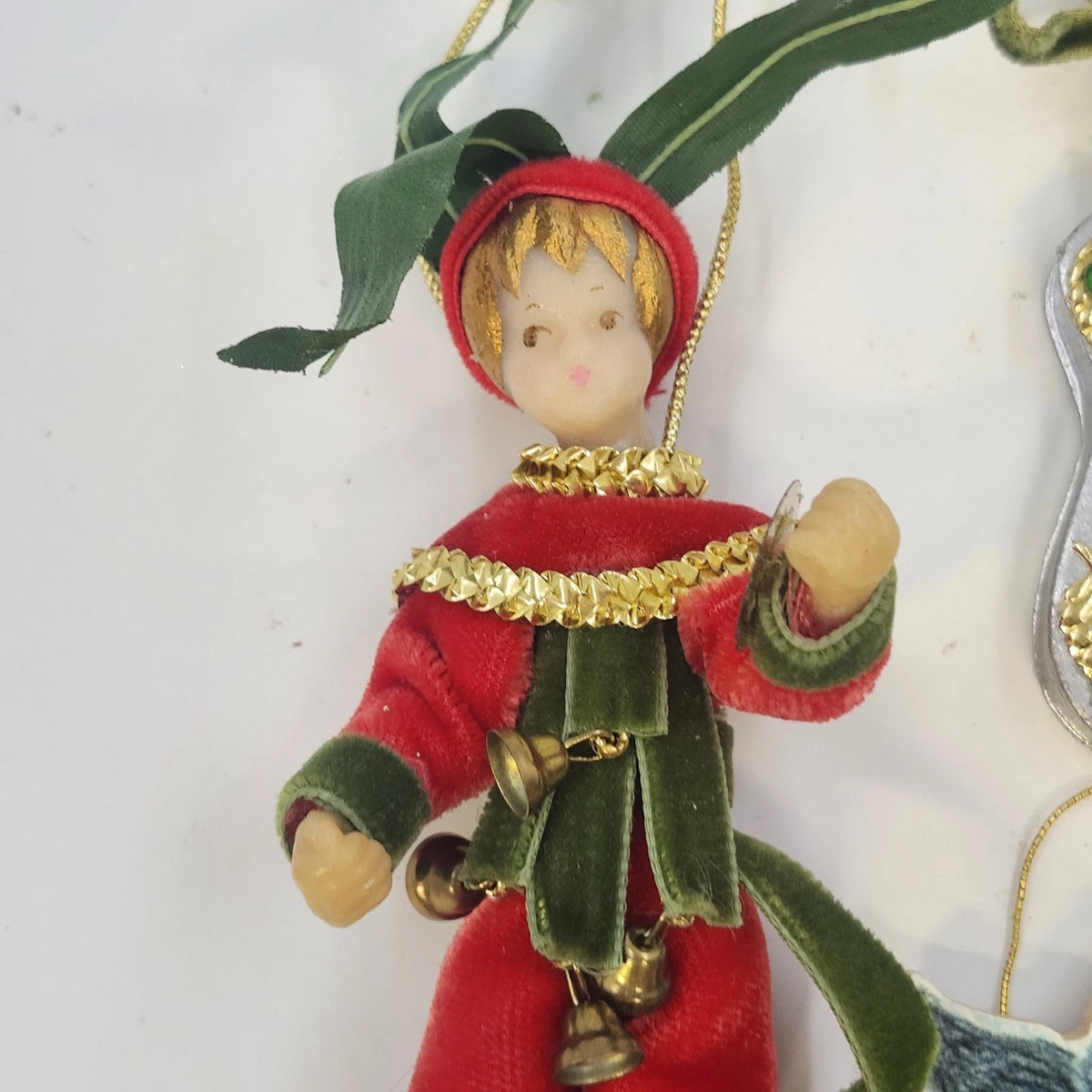 Christmas Ornaments Lot 4 Elf Knitting Lady Guitar Newfoundland Dog Mixed Media