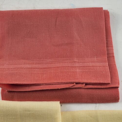 One Red and Two Yellow Linen Dinner Napkins Dining Table Vintage 19"x13.5"