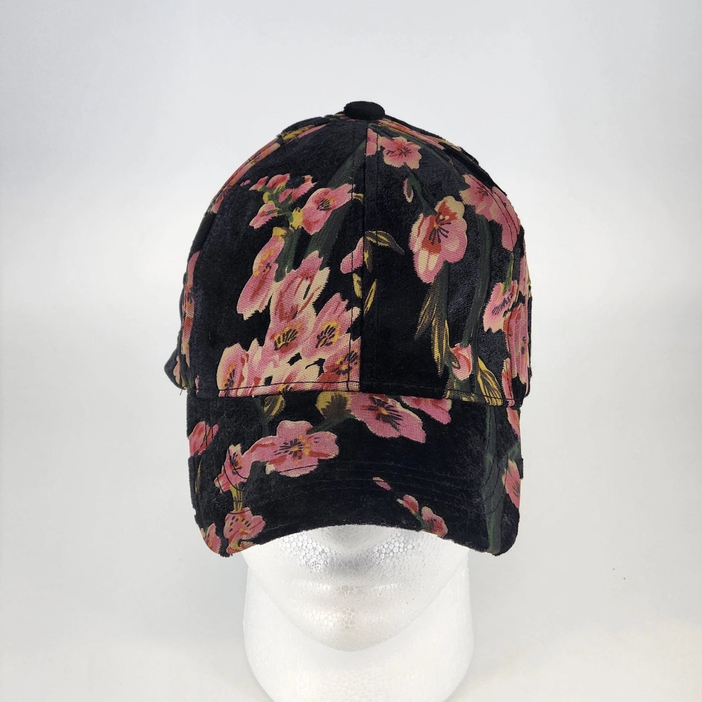 David and Young Baseball Cap Black Pink Floral Velour Soft Velvet Hat China