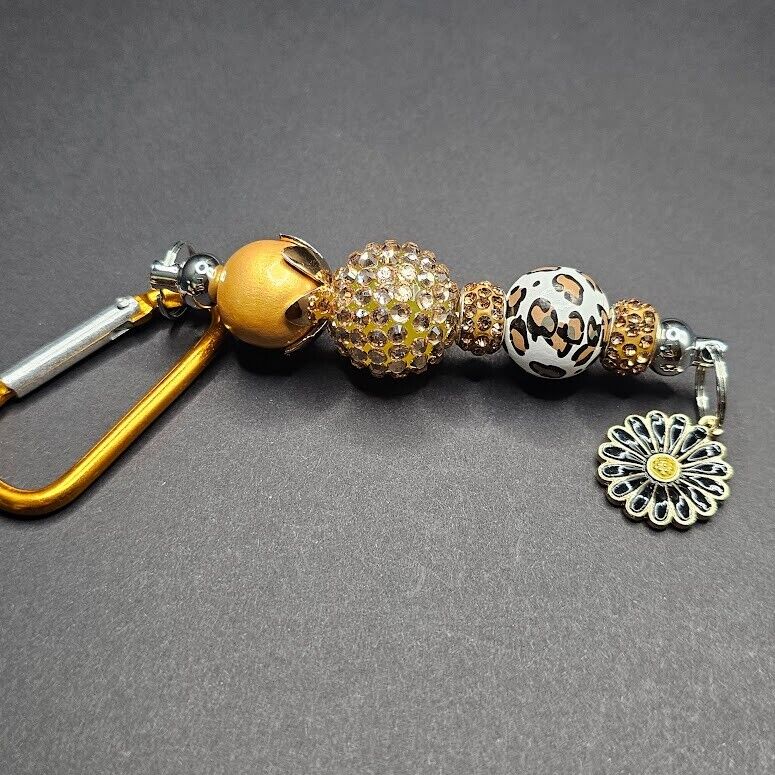 2 Key Ring Bag Charm Yellow Spring Flower Sun D Ring Handmade Gift Clip Gift