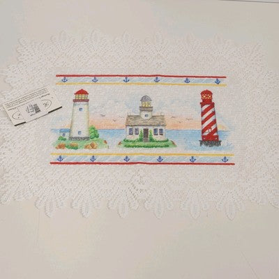 Set of 2 Heritage Lace Nautical Lighthouse Placemats 14"x20" White Polyester NWT