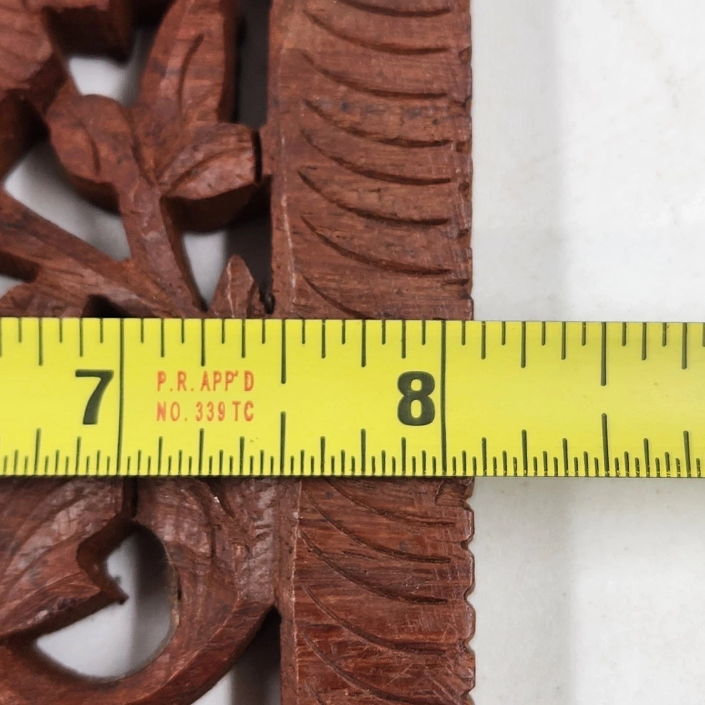 Hand Carved Wood Trivet 8" Square Gold Inlay Floral Leaves Design India Vintage