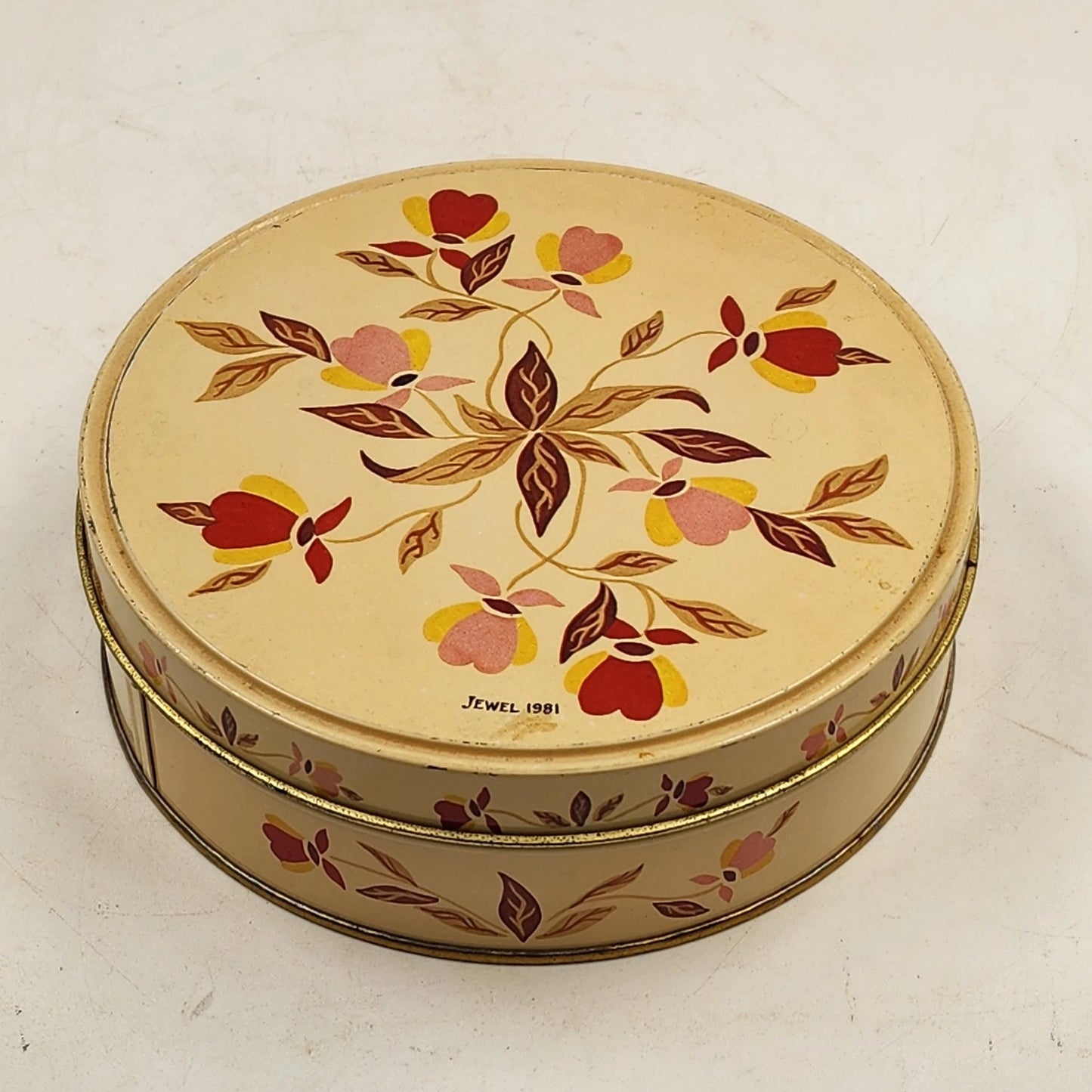 Autumn Leaf Round Fruitcake Tin 7" x 2" Deep Hall China Jewel Tea Collectible
