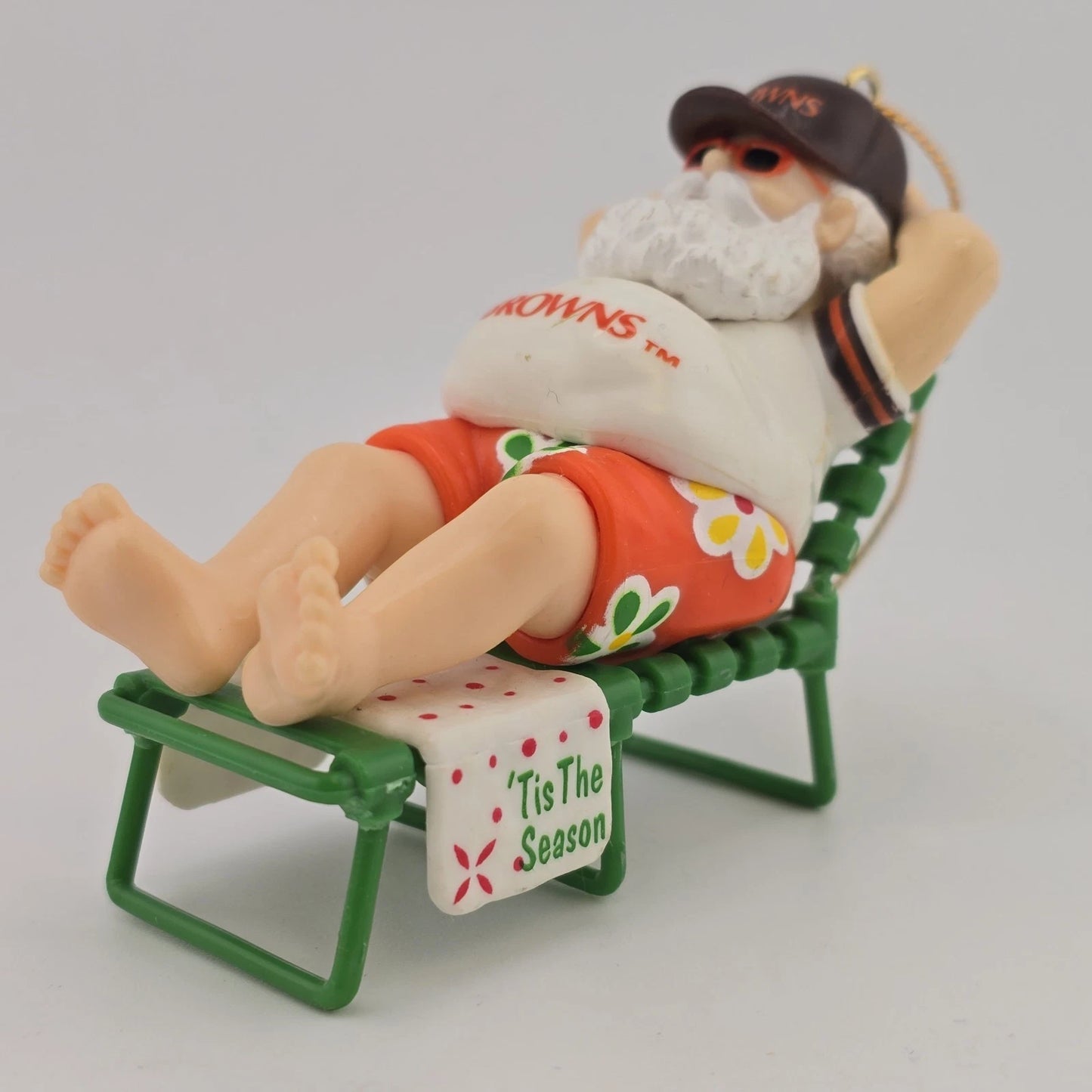 Cleveland Browns Santa Christmas Ornament on Beach Chair by Russ China 3.5" Vtg