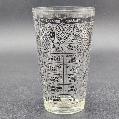 Irvinware Cocktail Mixer Shaker Glass w/ 1950s Drink Recipes USA Barware Vtg