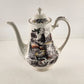 Yorkshire Staffordshire Multicolor Coffee Pot and Lid Vintage England 9" Tall