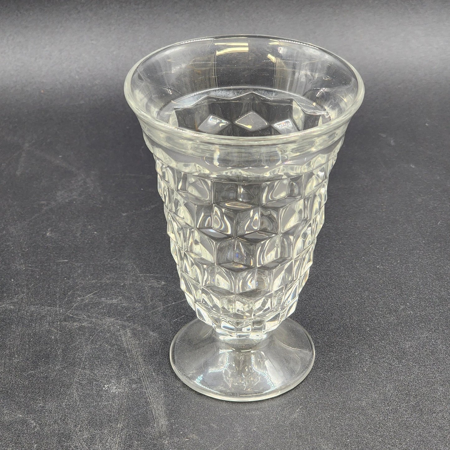 6 Fostoria American Clear Ice Tea Glasses Cubist Design Footed Pedestal Vintage