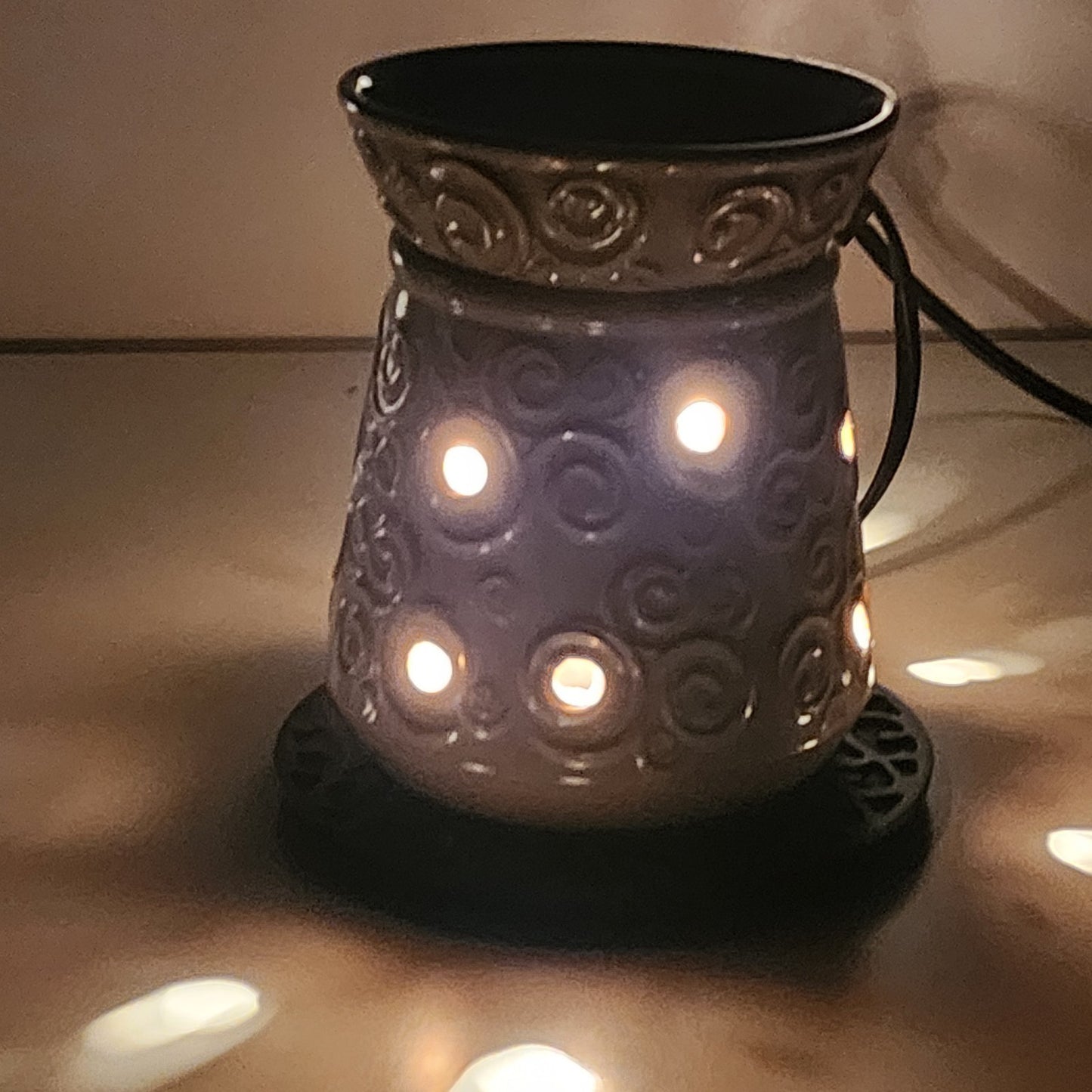 Scentsy Angora Warmer Beige Cream Tan Swirl Pattern Portable Luminaire Lamp 6 in