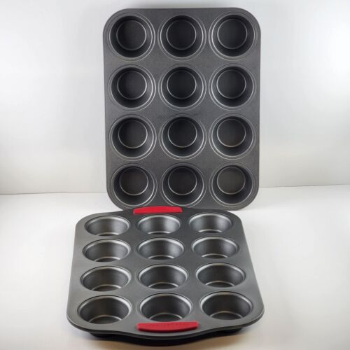 2 Cupcake Muffin Pans 12 Standard Cups Each Mold Tray Baking Non-Stick Bakeware