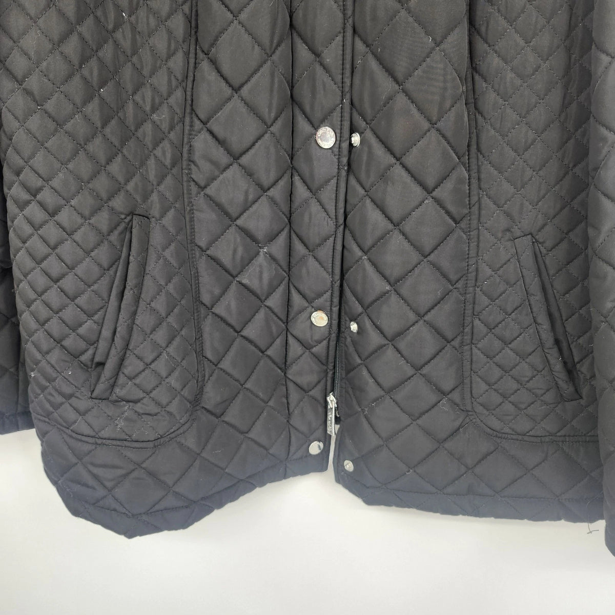 Calvin Klein Women's Quilted Jacket PXL Black Diamond Snap Front Faux Fur Lining