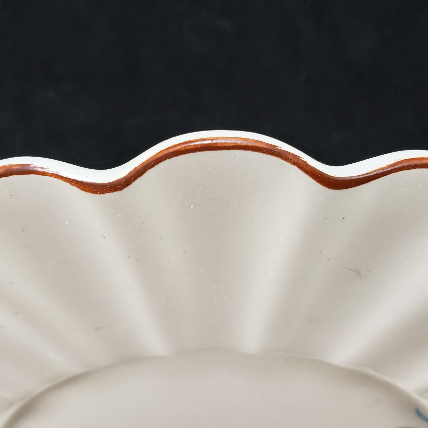 White Cheese Plate Blue Brown Flowers Scalloped Gilded Edge 10.5" Serving Liner