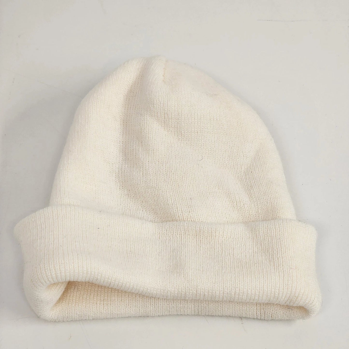 White Rib Knit Beanie Winter Hat Fold Up Watch Cap One Size Minimalist Packable