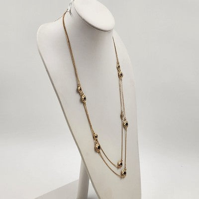 Avon Gold Tone Double Strand 15" Necklace with Black Onyx & Gold Tone Accents