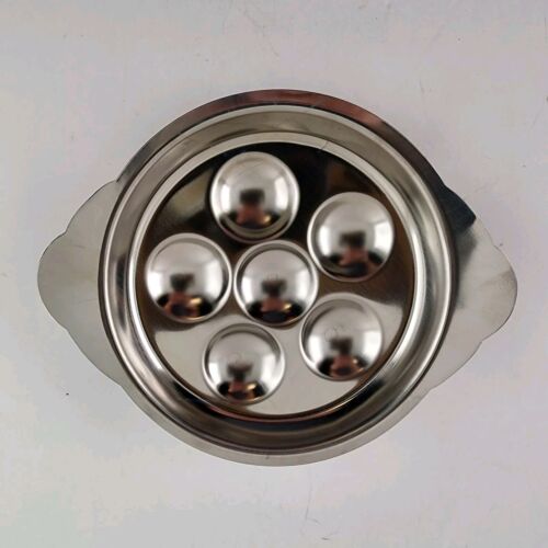 5 Escargot Baking Dishes 18-8 Stainless Steel Don Japan 6 Hole 5.5" dia Vtg NOS