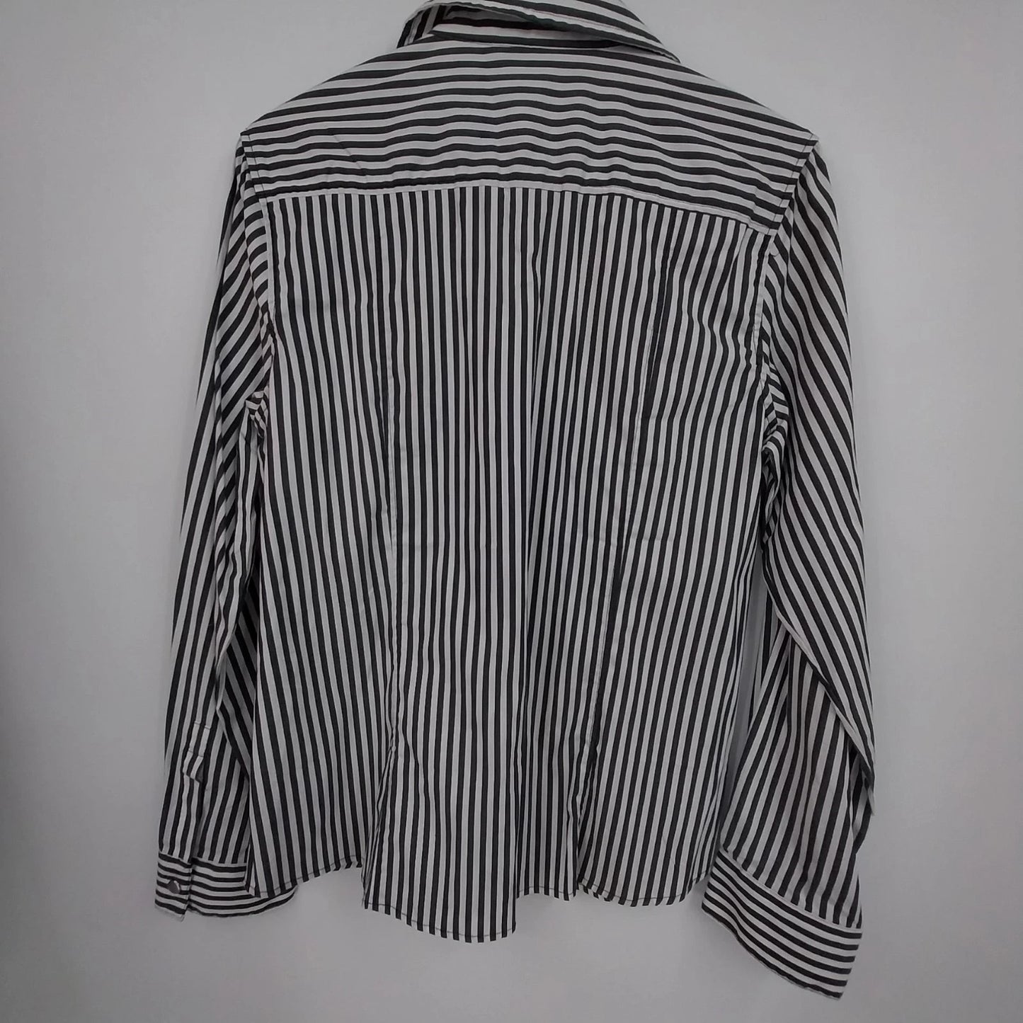 Tracy M Black White Striped Zip Front Blouse Women Large