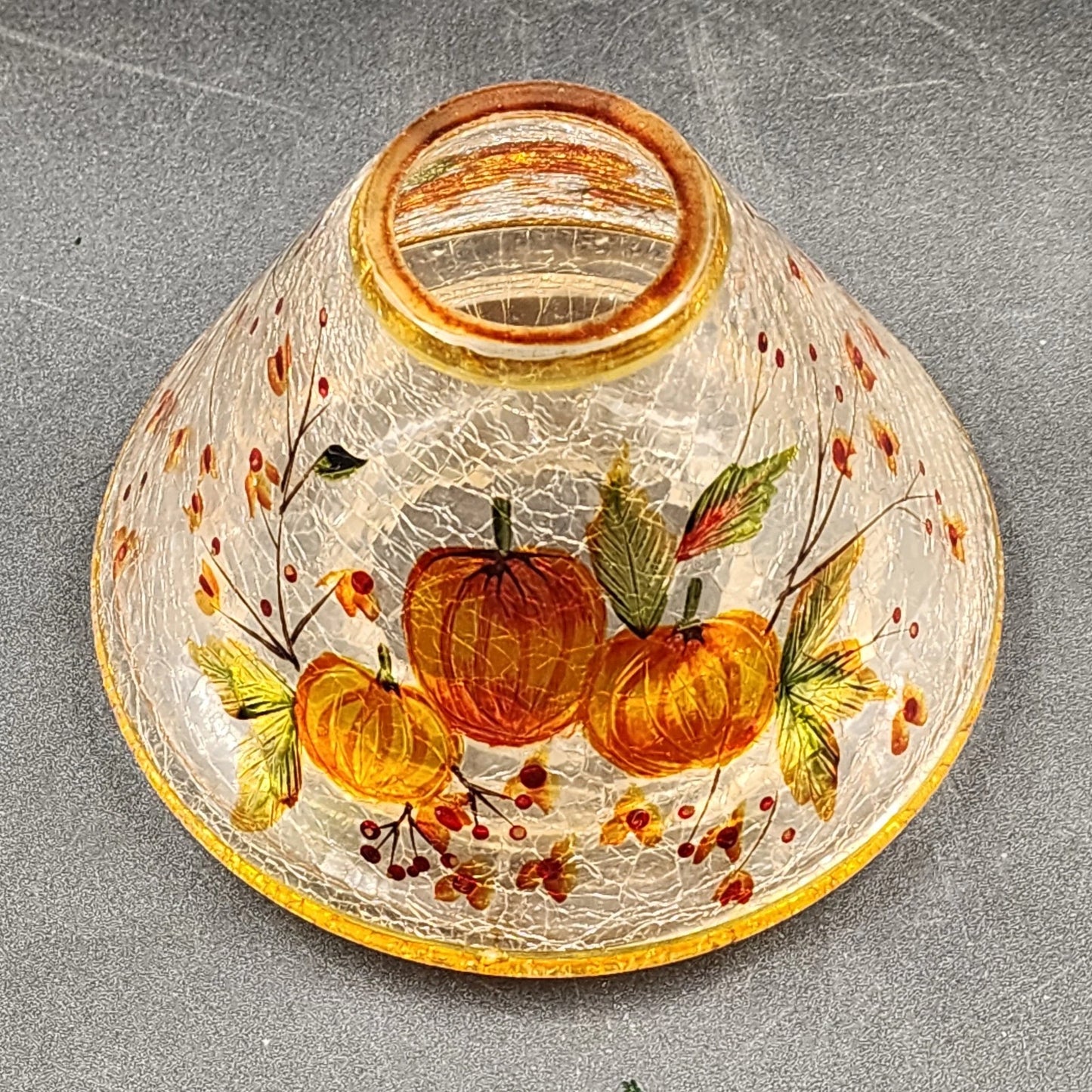 Yankee Candle Large Jar Shade Crackle Glass Pumpkin & Autumn Leaves Fall Holiday