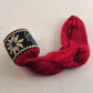 Red Christmas Stocking Piggy Bank Style Cotton Decoration w Wooden Top Germany