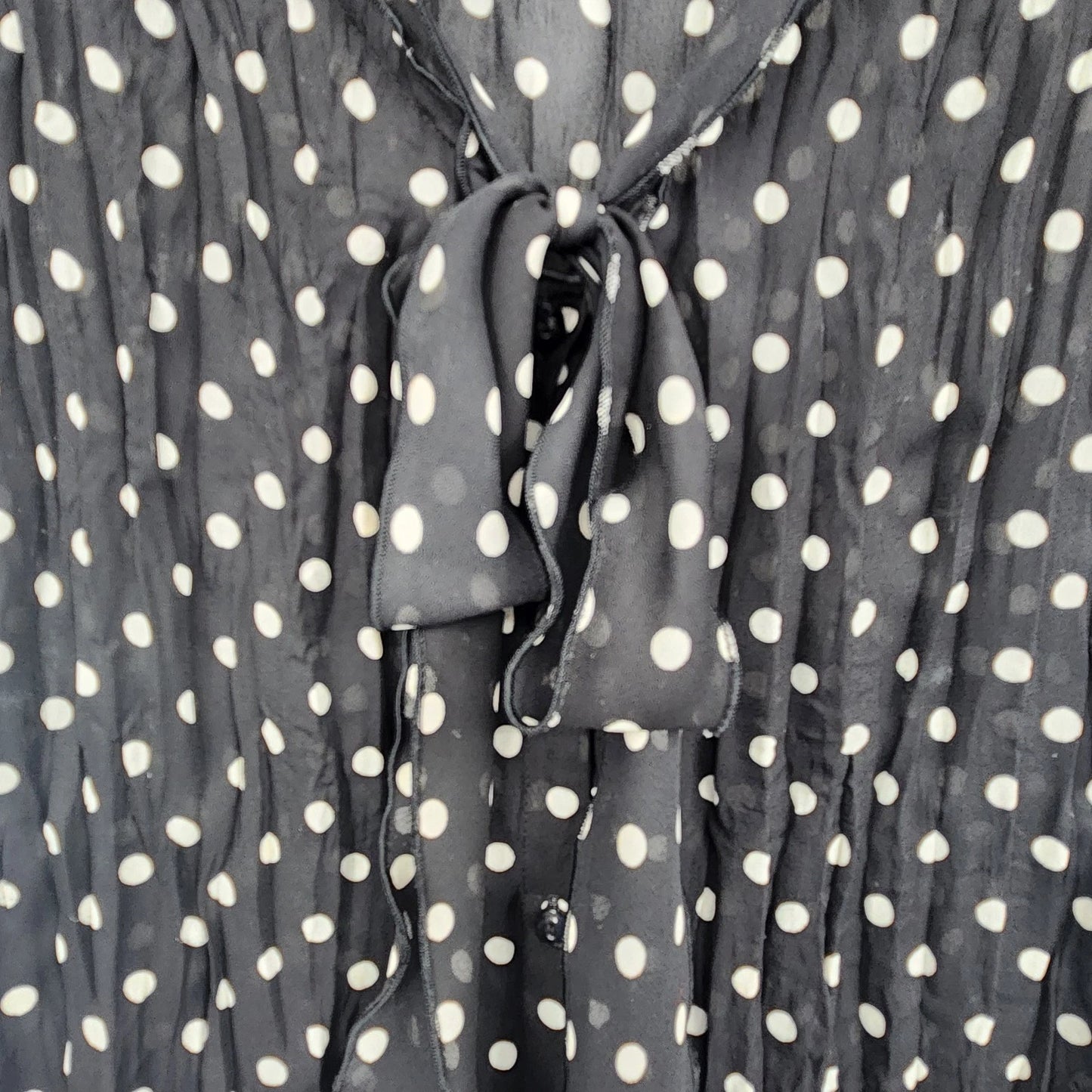 Style & Co Tunic Top Women 14 Black White Polka Dot Long Sleeve Blouse Polyester