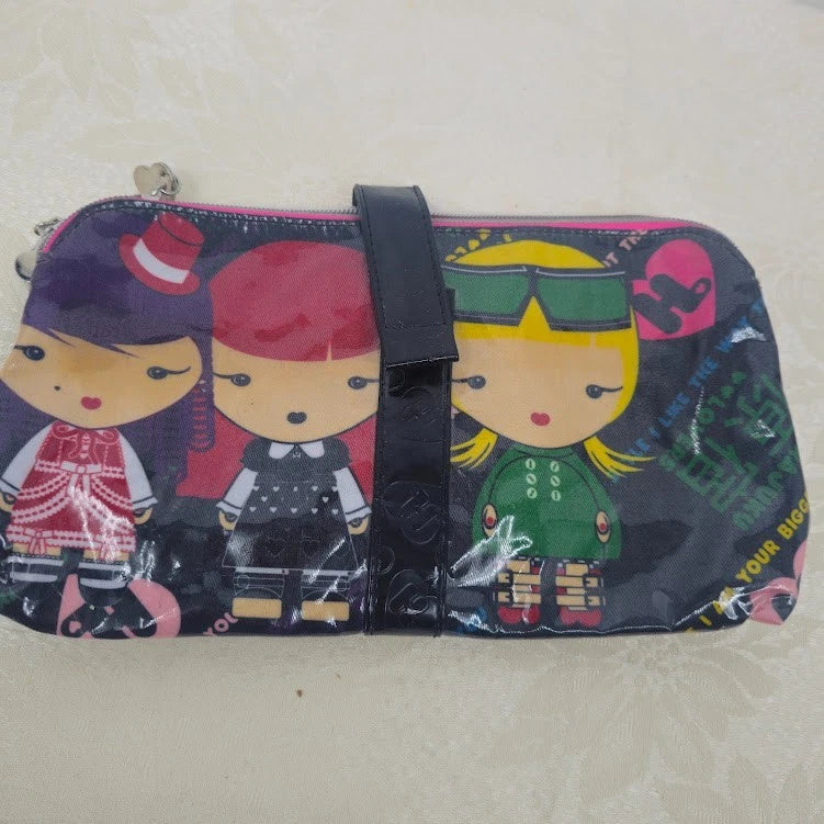 Anime Graphic Makeup Bag Vinyl Zipper Pouch Retro Kid Pop Culture Diddy Bag Vtg