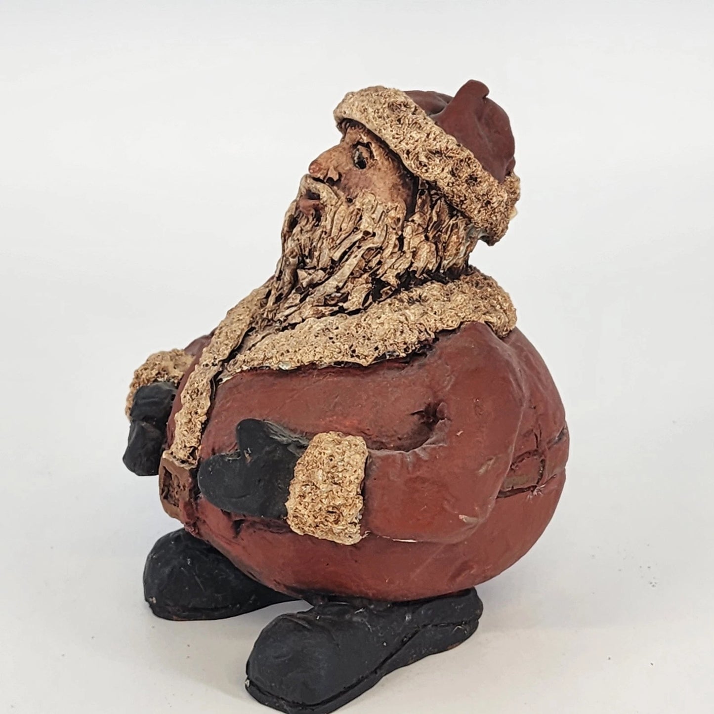 Studio Pottery Santa Claus Figurine Hand Sculpted Round Distressed Christmas 5"
