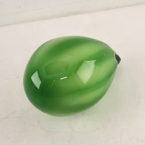 Art Glass Green Melon Green Stem Hand Crafted Decorative Vegetable 5.25" Long