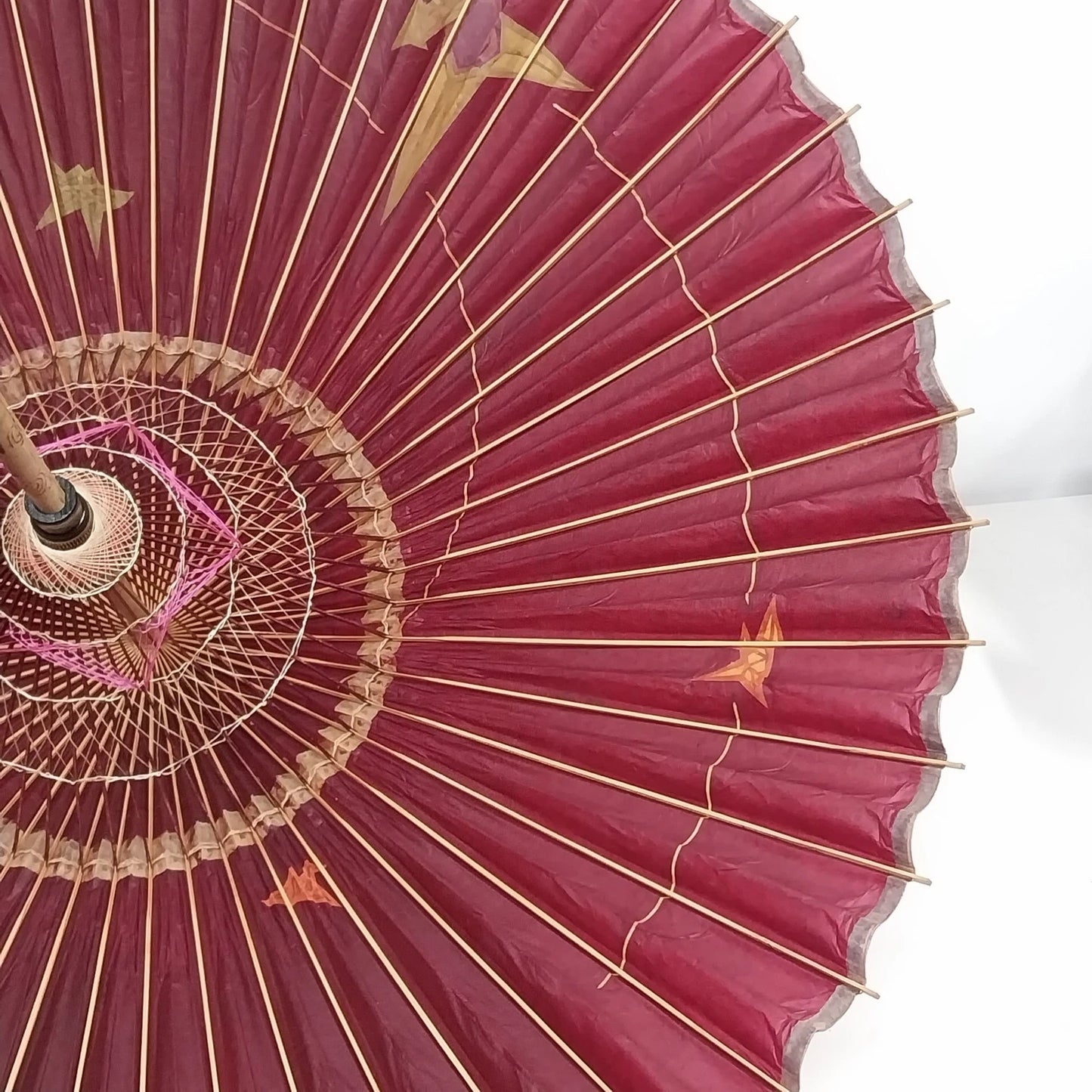 Japanese Wagasa Oiled Paper Umbrella Purplish Red Waterproof 39" Parasol Vintage