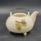 Embassy White Ceramic Teapot 36 Oz Footed with Grapevine Metal Handle 1963 Vtg