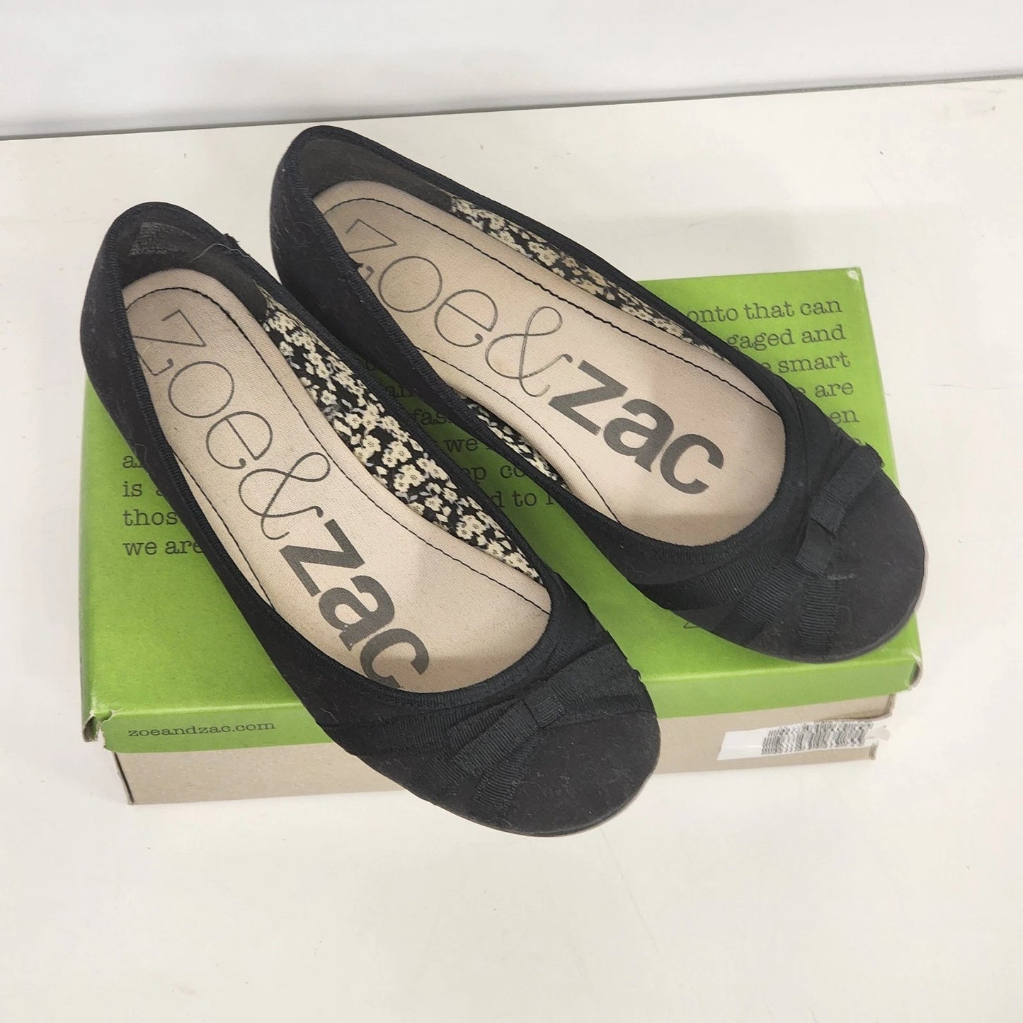 Zoe & Zac Ballet Flats Black Canvas Bow Slip On Comfort Shoes Women’s 8.5
