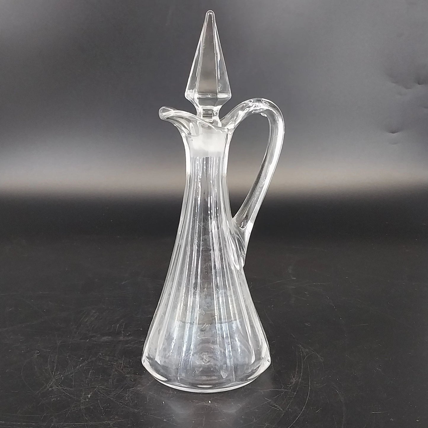 Etched Cut Clear Glass Cruet Multi Faceted Stopper Clear Glass Antique