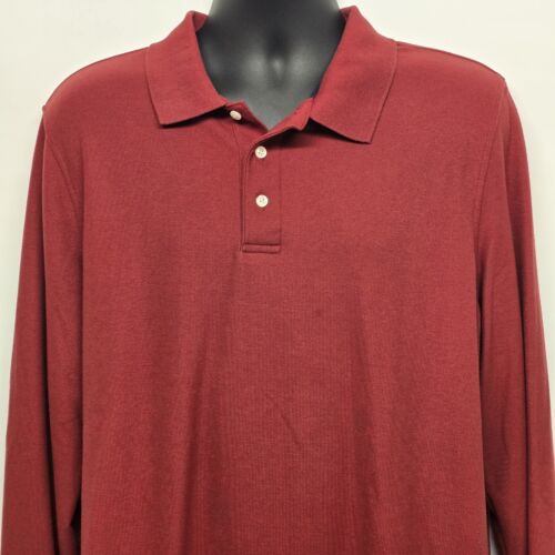 Croft & Barrow XLT Shirt Knit 3 Button Polo Long Sleeve Deep Red Tall Men's