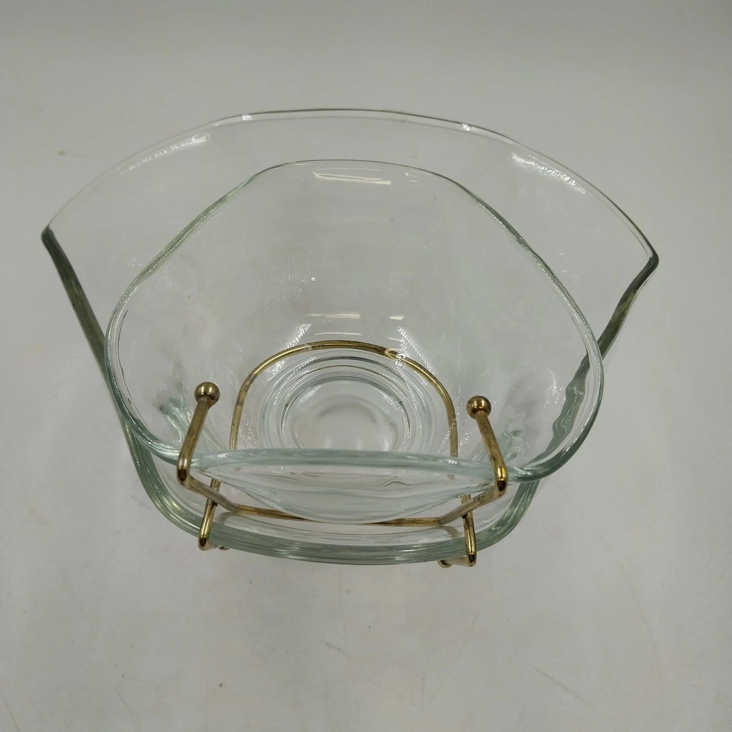 Tri-Top Chip Dip Serving Bowl Set Clear Glass Metal Bracket Indiana Glass Modern