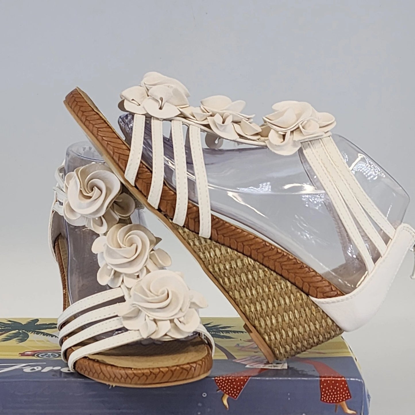 Forever JOJO-24 Sandals Women 8 White Floral Applique Open Toe Ankle Strap NWT