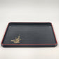 Japanese Plastic Square Food Serving Tray 10.5" Black and Red Trim Floral Image