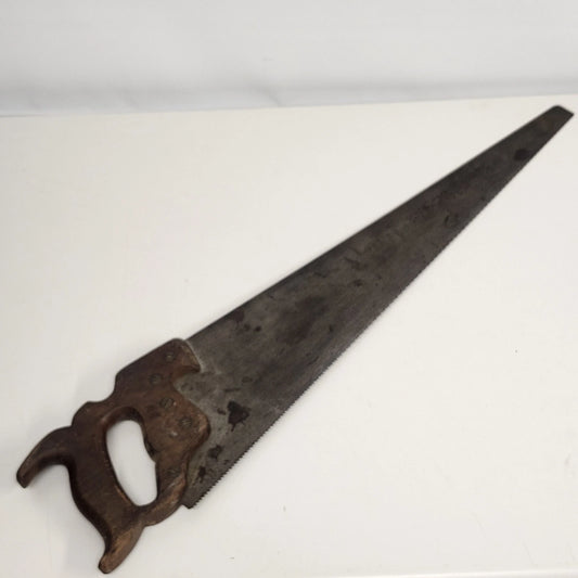Disston 26" Crosscut Hand Saw Carved Wood Handle Carpenter Tool Vintage USA