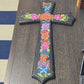 Inspirational Wooden Cross w Floral Hand Painted Routed Edges Pointed Wall Decor