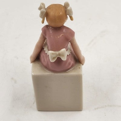 Rare Lenox Girl Twin Figurine – Vintage 4" Sitting Girl in Pink Dress with White Bows