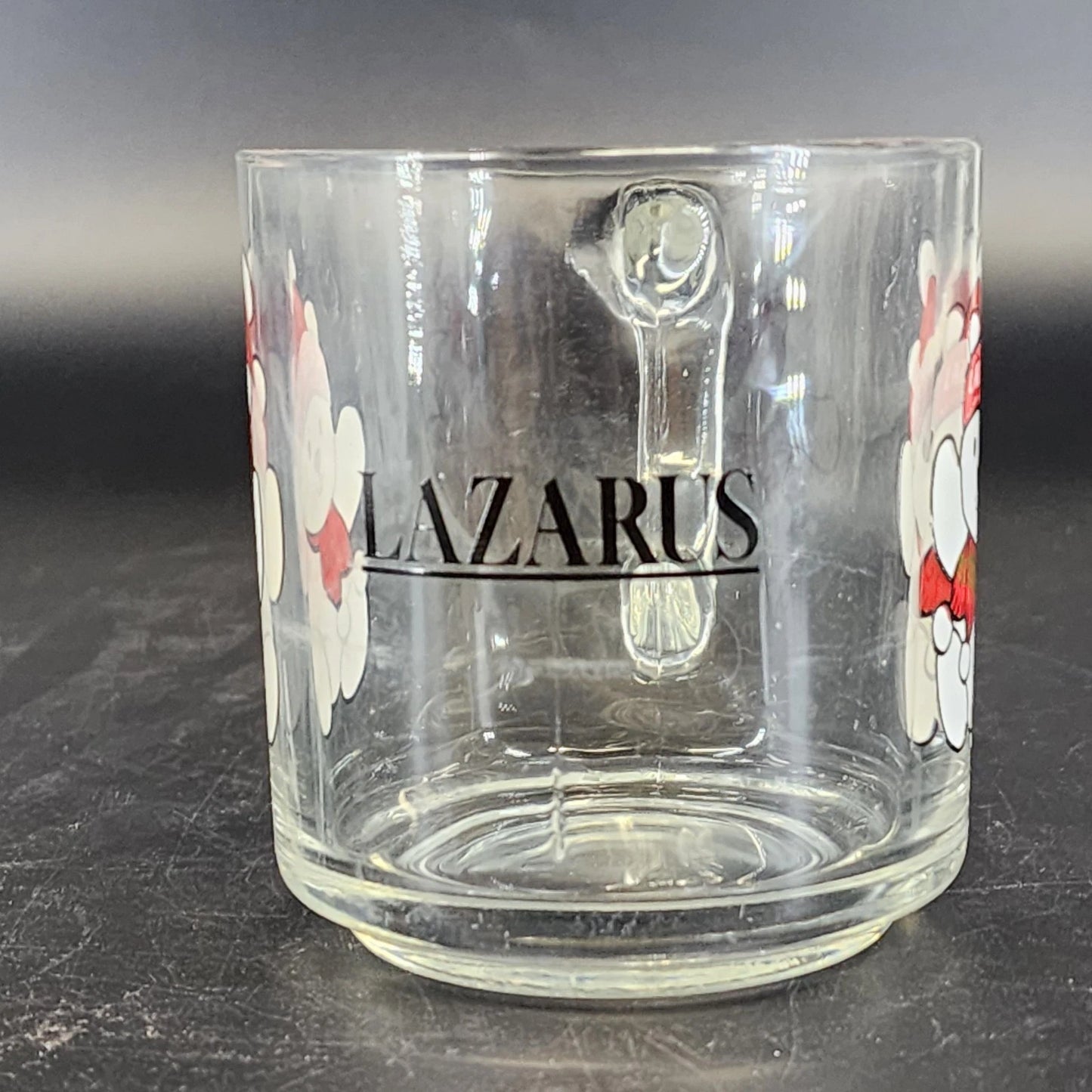 Lazzie Bear Clear Glass Mug Anchor Hocking Lazarus Dept Store Advertising 1989