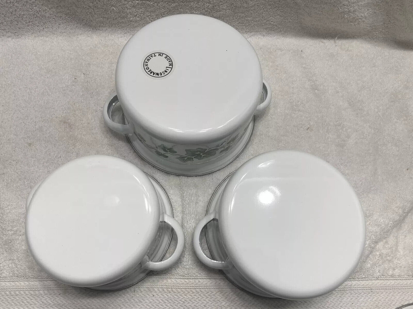 Corelle Coordinates Callaway 6 Pc Mini Stock Pots Porcelain Enamel on Steel NOS