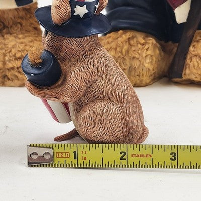 Set of 3 Patriotic Teddy Bear Figurines w Mouse 4th of July Stars & Stripes USA